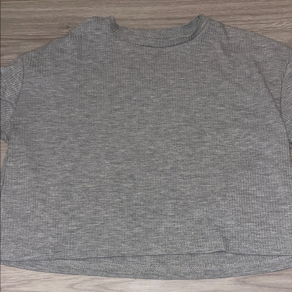 Gray Ribbed Knit Crop Top